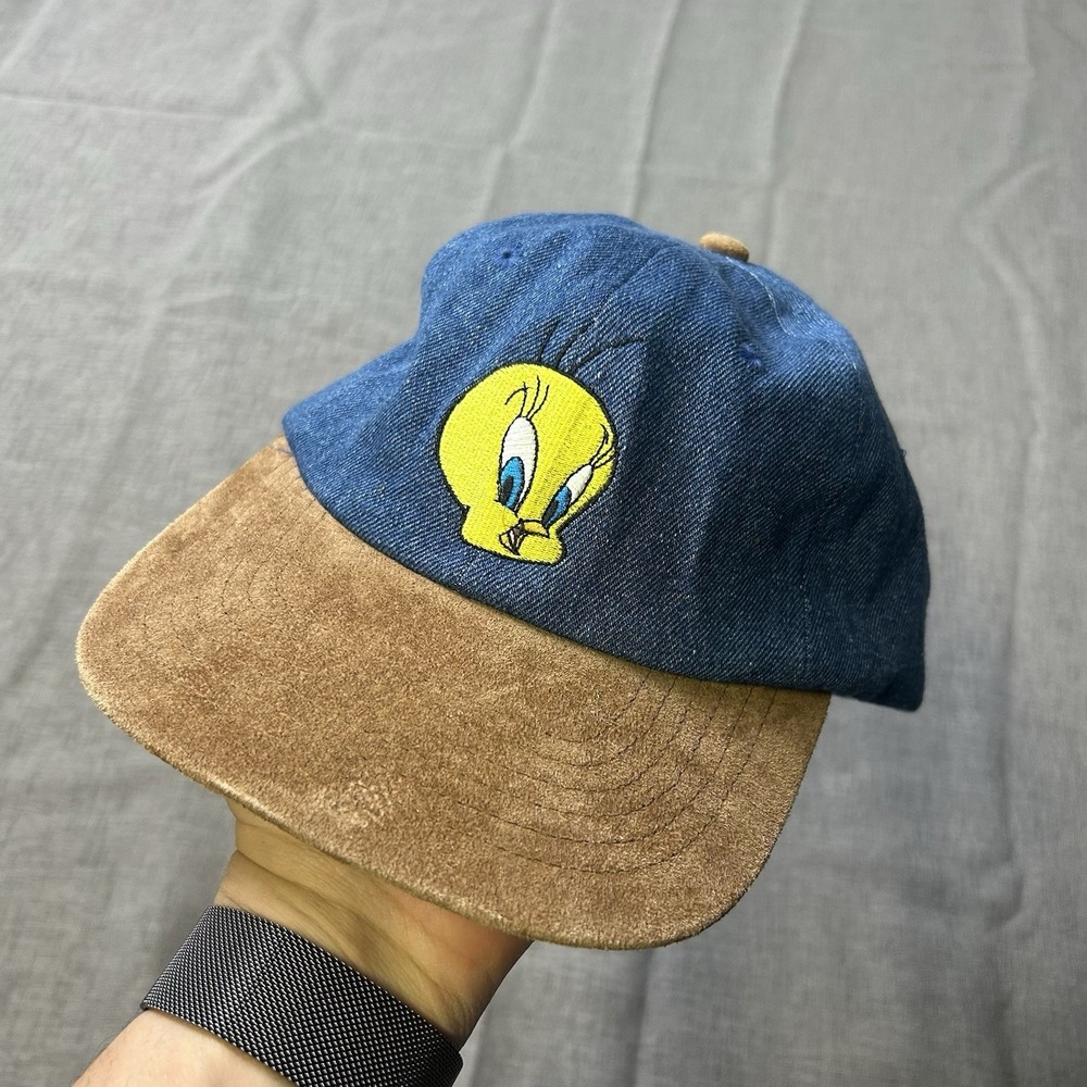 Vintage 90s Tweety Bird Snapback Hat Denim Suede